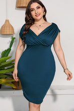 Load image into Gallery viewer, Plus Size Ruched V-Neck Dress