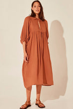 Load image into Gallery viewer, Tie Neck Lantern Sleeve Midi Dress
