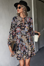 Load image into Gallery viewer, Printed Tie Neck Balloon Sleeve Mini Dress