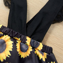 Load image into Gallery viewer, Baby Girl Sunflower Print Spliced Lace Bodysuit Dress