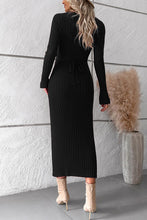Load image into Gallery viewer, V-Neck Long Sleeve Ribbed Sweater Dress