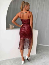 Load image into Gallery viewer, Sequin Fringe Spaghetti Strap Dress