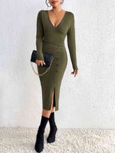 Load image into Gallery viewer, Buttoned Surplice Neck Slit Dress