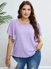 Load image into Gallery viewer, Textured Round Neck Flutter Sleeve Blouse