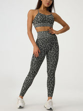 Load image into Gallery viewer, Leopard Crisscross Top and Leggings Active Set