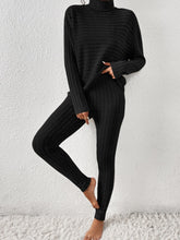 Load image into Gallery viewer, Ribbed Turtleneck Top and Pants Set