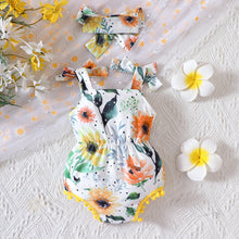Load image into Gallery viewer, GIRLS Floral Bow Detail Pom-Pom Trim Romper