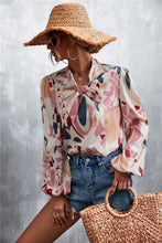Load image into Gallery viewer, Printed Tie Neck Puff Sleeve Blouse