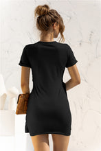Load image into Gallery viewer, Round Neck Cuffed Sleeve Side Tie Dress
