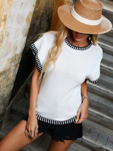 Load image into Gallery viewer, Contrast Round Neck Short Sleeve Knit Top