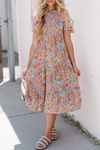 Load image into Gallery viewer, Floral Flounce Sleeve Round Neck Midi Dress
