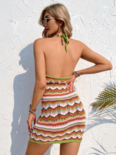 Load image into Gallery viewer, Multicolored Chevron Stripe Halter Neck Sweater Dress