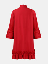 Load image into Gallery viewer, Frill Tie Neck Three-Quarter Sleeve Dress
