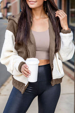 Load image into Gallery viewer, Fuzzy Zip Up Drawstring Hooded Jacket