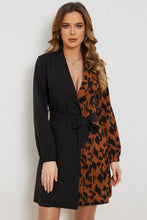 Load image into Gallery viewer, Leopard Color Block Belted Shawl Collar Dress
