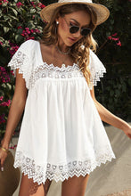Load image into Gallery viewer, Lace Detail Square Neck Short Sleeve Blouse