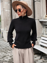 Load image into Gallery viewer, Mock Neck Ribbed Lantern Sleeve Pullover Sweater