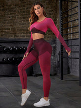Load image into Gallery viewer, Striped Long Sleeve Top and Leggings Sports Set