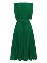 Load image into Gallery viewer, Tied Round Neck Pleated Midi Dress