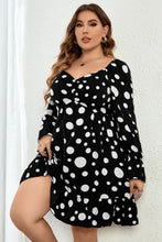 Load image into Gallery viewer, Plus Size Polka Dot Sweetheart Neck Flounce Sleeve Mini Dress