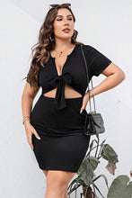 Load image into Gallery viewer, Plus Size Cutout Tie Front Short Sleeve Dress