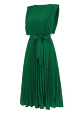 Load image into Gallery viewer, Tied Round Neck Pleated Midi Dress