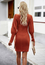 Load image into Gallery viewer, Cable-Knit Round Neck Lantern Sleeve Sweater Dress