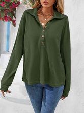 Load image into Gallery viewer, Half Button Collared Neck Long Sleeve Top