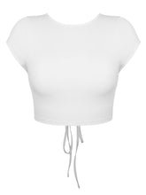 Load image into Gallery viewer, Round Neck Backless Short Sleeve Cropped Tee