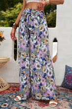 Load image into Gallery viewer, Floral Tie Belt Wide Leg Pants