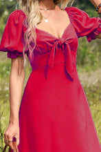 Load image into Gallery viewer, Tie Front Sweetheart Neck Flounce Sleeve Dress
