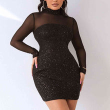 Load image into Gallery viewer, Sequin Mock Neck Mesh Dress