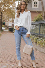 Load image into Gallery viewer, Openwork Notched Flounce Sleeve Blouse