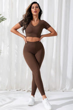 Load image into Gallery viewer, V-Neck Cropped Top and High Waistband Long Active Pants
