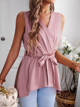 Load image into Gallery viewer, Tie Waist Surplice Neck Sleeveless Top