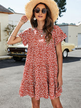 Load image into Gallery viewer, Leopard Short Flounce Sleeve Tiered Dress