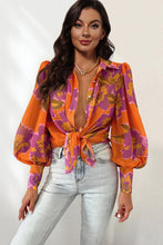 Load image into Gallery viewer, Flower Print Collared Neck Lantern Sleeve Shirt
