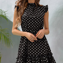 Load image into Gallery viewer, Polka Dot Mock Neck Frill Trim Mini Dress
