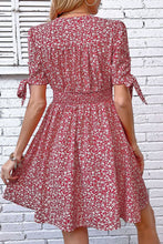 Load image into Gallery viewer, Ditsy Floral Tied Puff Sleeve Button Front Dress