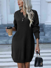 Load image into Gallery viewer, Buttoned Round Neck Long Sleeve Sweater Dress