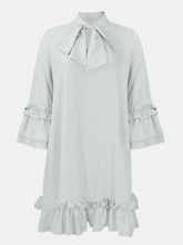 Load image into Gallery viewer, Frill Tie Neck Three-Quarter Sleeve Dress