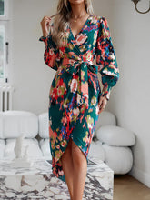 Load image into Gallery viewer, Printed Tie Front Lantern Sleeve Dress