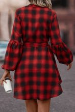 Load image into Gallery viewer, Plaid Tie Waist Balloon Sleeve Mini Dress