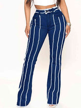 Load image into Gallery viewer, Striped Raw Hem Jeans