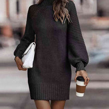 Load image into Gallery viewer, Mock Neck Lantern Sleeve Sweater Dress