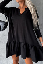 Load image into Gallery viewer, Notched Long Sleeve Ruffle Hem Mini Dress