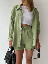 Load image into Gallery viewer, Texture Button Up Shirt and Drawstring Shorts Set