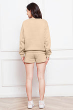 Load image into Gallery viewer, Round Neck Long Sleeve Sweatshirt and Drawstring Shorts Set