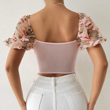 Load image into Gallery viewer, Embroidery Sweetheart Neck Short Sleeve Lace Trim Blouse