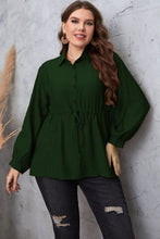 Load image into Gallery viewer, Plus Size Drawstring Waist Collared Neck Babydoll Blouse